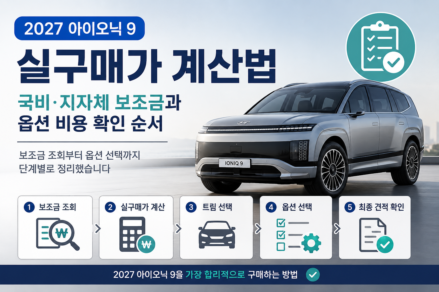 2027 아이오닉 9 실구매가 계산법과 국비 지자체 보조금 옵션 비용 확인 순서를 정리한 대표이미지